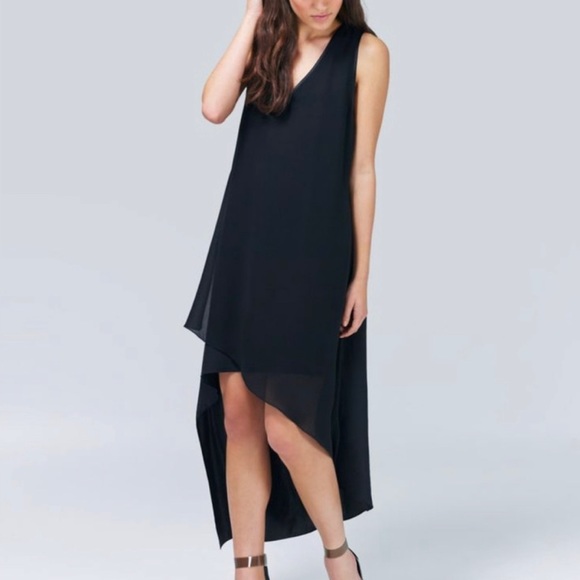 T.BABATON High Low Silk Dress, V Neck, Asymmetrical - Picture 1 of 8